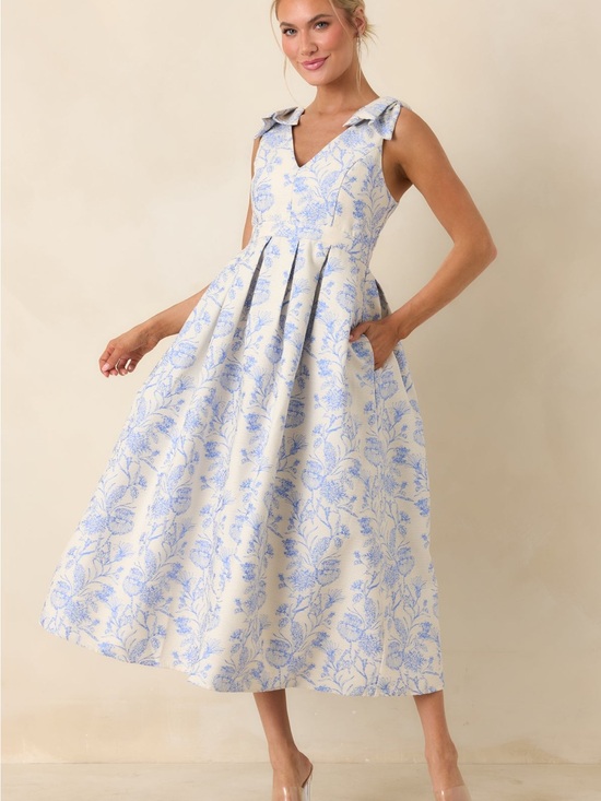 entro Dresses & Skirts - NWT Entro Tie It Up Pretty Blue Floral Bow Strap Midi Dress Coquette Girl Vibes